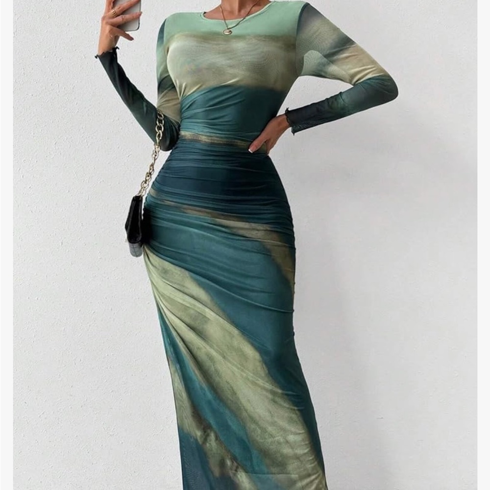 Elegant Green and Blue Maxi Dress